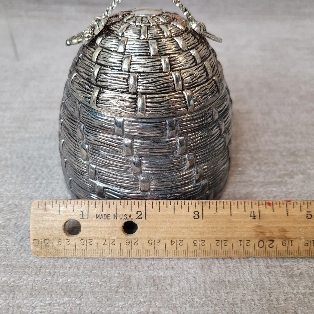 Godinger Art Beehive Honey Pot w/ Lid & Bee Honey Dipper Silver Plate Complete